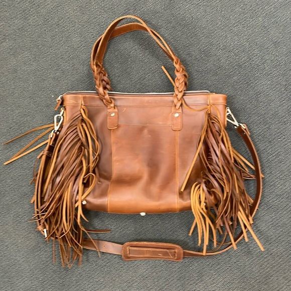 Daja Designs Brown Leather Bohemian Tote Bag with Detachable Crossover Strap - Picture 1 of 12